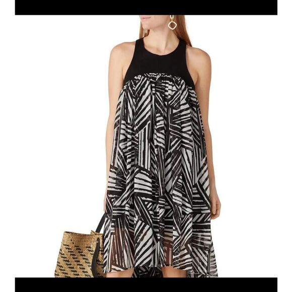 TOCCIN Black White Printed Trapeze High Low Sleeveless Maxi Dress size 20 - Picture 5 of 15